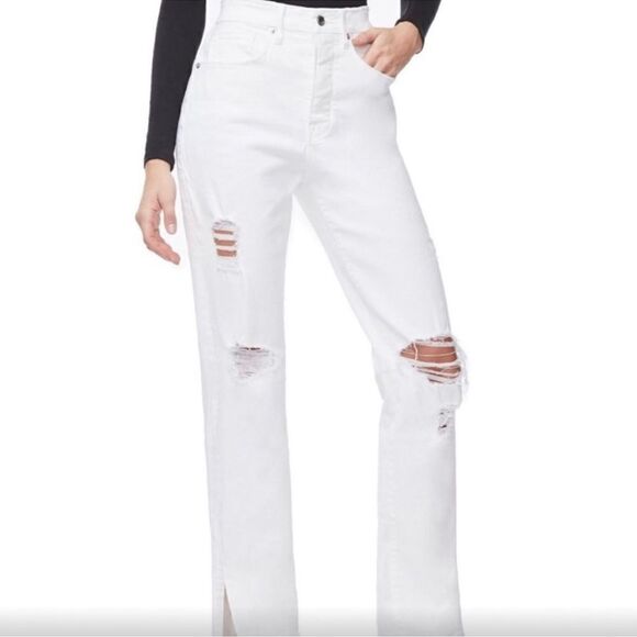 Good American Good Boy White Distressed Straight Jeans Size 2/26 - Picture 1 of 12